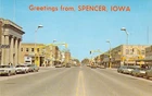 1973 IA Spencer Main street vintage 2 Pharmacy unp Mint Coca Cola Postcard A76