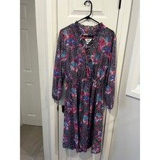 Montgomery Ward 70s Floral Midi Dress Ruffle V Neck Long Sleeve Vintage Size 14