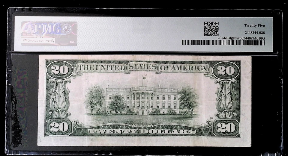 1934 $20 Federal Reserve Note Dallas -DGS -Julian/Morgenthau -PMG 25 - Image 2 of 2