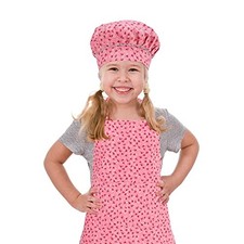 Kids Apron and Chef Hat Set, Adjustable Cotton Child Aprons with 2 Small Pink