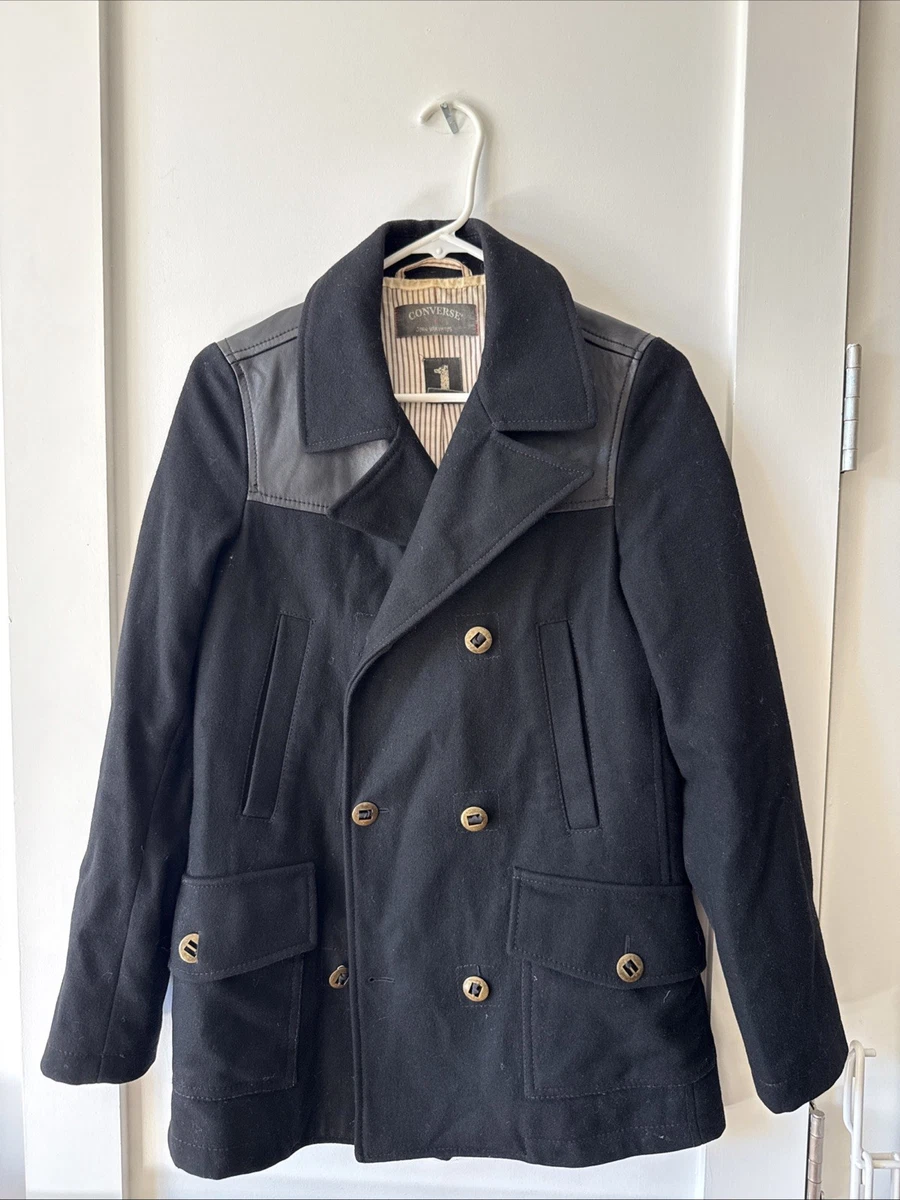 Black Leather Outer Shell Pea Coat Coats, Jackets & Vests for Men