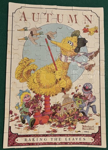Complete Vintage Milton Bradley Sesame Street Autumn Raking Leaves 60pc Puzzle - Picture 3 of 10