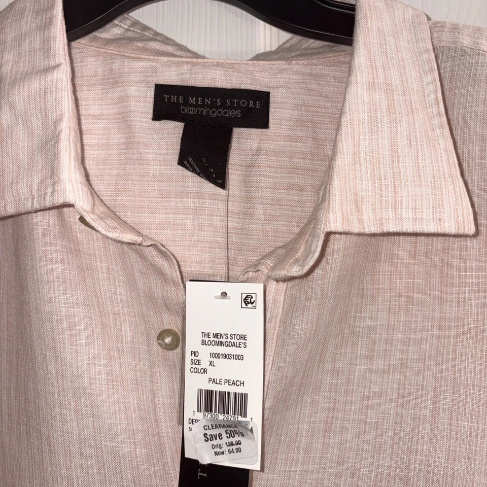 The Men’s Store Bloomingdale’s Pale Peach Stripe Linen Long Sleeve Shirt XL NWT - Image 3 of 4