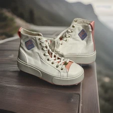 PF Flyers Allston Hi Top Platform Sneaker Shoe White Peaches Cream P.F. Women 6