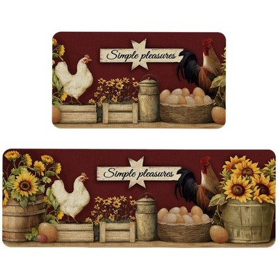 Farmhouse Rustic Kitchen Mats Set of 2 Non Slip Farm Rooster Kitchen Rugs for...