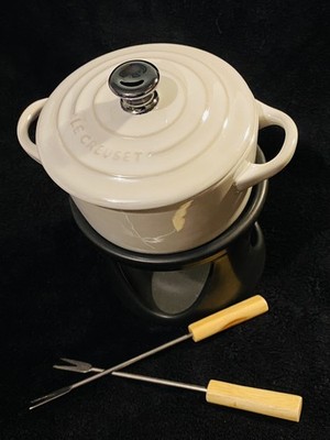 RARE Le Creuset Pearlised White Mini Cocotte Fondue Set NEW & FREE POSTAGE