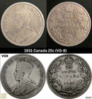 1931 Canada 25 Cents • Silver  • VG-8 • George V • Circulated Vintage Coins