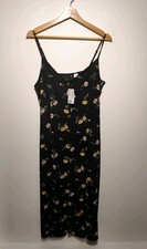 H&M UK 14 Black Floral Slip Dress Midi Sleeveless Strappy Button Front NWT