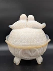 Vtg 50s Westmoreland Peach Ivory Custard Milk Glass Lovebirds On Nest Candy Dish