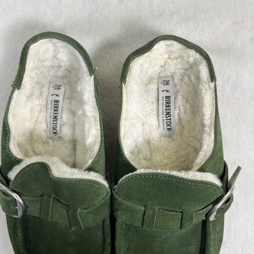 Birkenstock Buckley Shearling Slides Clogs Green Fuzzy Fur Size EU 36 US 5 Chrty - Picture 11 of 15
