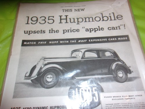 1935 HUPMOBILE 12" x 11" ORIGINAL ADVERTISEMENT! SUITABLE FOR FRAMING!! - Picture 2 of 3