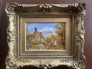 W J J C Bond Antique Oil Painting Figures walking with Cattle in the Farmyard