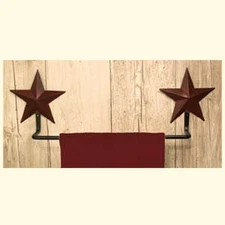 New Primitive Bathroom Kitchen BURGUNDY BARN STAR TOWEL BAR Holder Rack