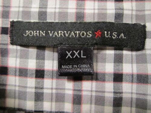 TG XXL JOHN VARVATOS USA STAR CAMICIA A QUADRI BIANCA E NERA DA UOMO, L/S & B/UP, USATA IN OTTIME CONDIZIONI - Foto 3 di 8