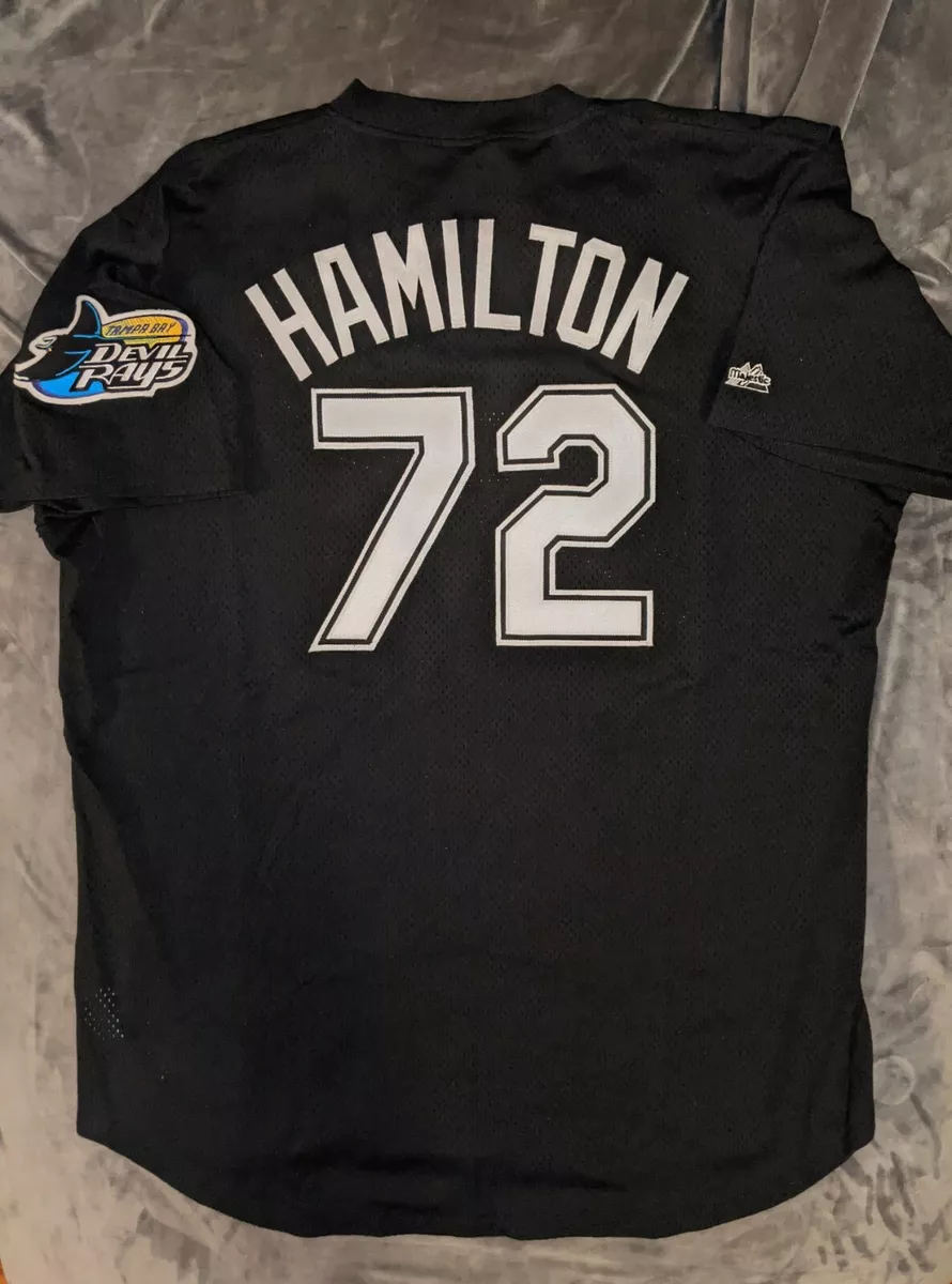 JOSH HAMILTON Majestic AUTHENTIC TAMPA BAY DEVIL RAYS Black BP Jersey 52  Rangers