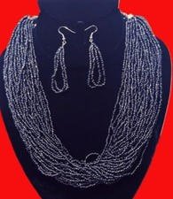 50 STRAND SEED BEAD NECKLACE SET GUNMETAL GREY COWGIRL WESTERN NATIVE BOHO