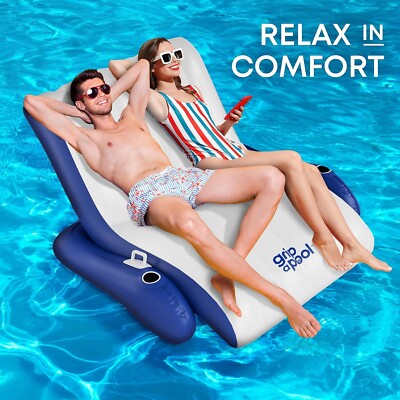 Recliner Pool Float Lounger 2 Adults Heavy Duty Lake Beach Floating Raft Ride On