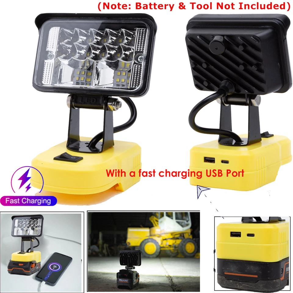 Super-Bright LED Work Light for Ridgid 18V Batteries 2800LM w/FAST CHARGE USB - Image 2 of 4