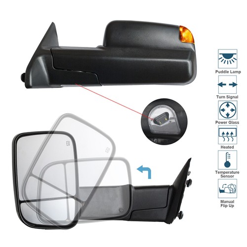 Pair Tow Mirrors fits 2009-2016 Ram 1500/2019-2023 Ram 1500 Classic Power Heated - Picture 2 of 12