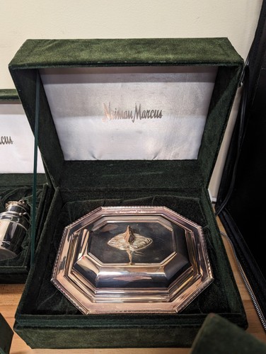 Vintage 7 pc Neiman Marcus Silver-Plated Serving Set in Green Velvet Box - Picture 19 of 20