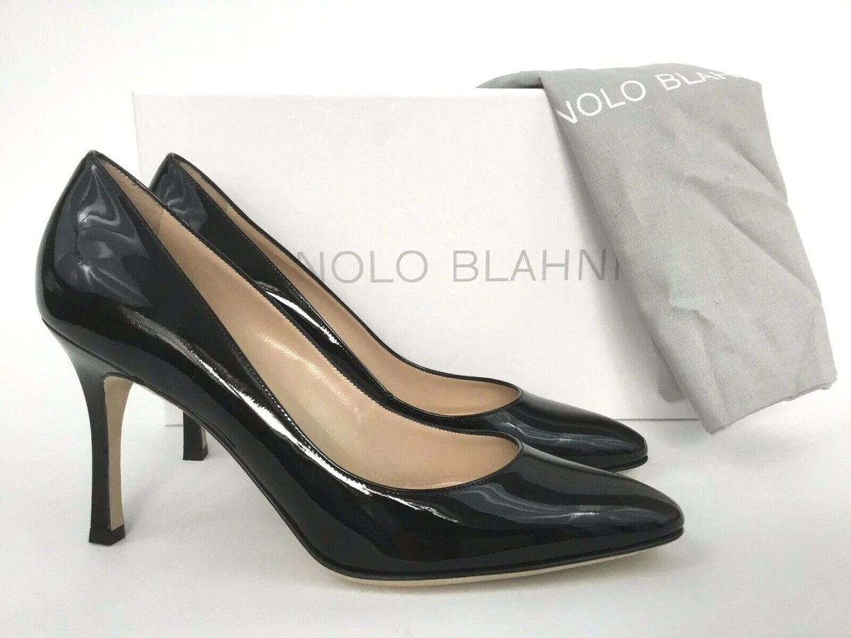 Sz.37.5 Manolo Blahnik LISA Black Patent Leather Almond Toe Pump