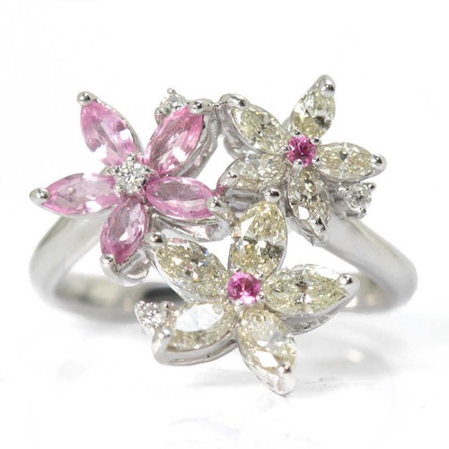 Pink Sapphire 0.60ct Diamond 0.85ct Ring 18K WG White Gold #50 US Size #5.5 - Picture 3 of 9