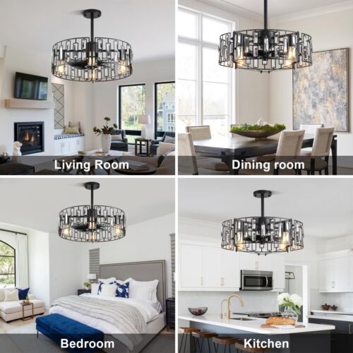 50 cm Modern Ceiling Fan with Lights Crystal Remote 4 Lights for Kitchen Black - Picture 9 of 9