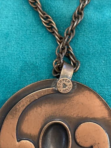 VTG Copper Swirl Signed Copper Bell Pendant Chain Necklace Mid Century 28” A7 - Picture 5 of 5