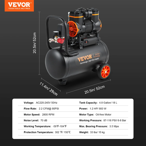 VEVOR leiser Luftkompressor - 9L/18L/24L/35L, leistungsstark, ölfrei, Porta - Bild 2 von 23