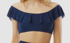  82 Carmen Marc Valvo Womens Blue Marche De Solids Ruffle Bikini Swim Top Size S