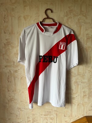 Maillot Pérou Extérieur – Blanc/rouge, Années 2000, Taille L, Occasion (football)
