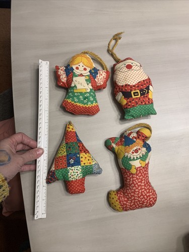 Vintage Christmas Ornaments Plush Fabric Stuffed Quilt Handmade Santa Angel - Picture 6 of 6