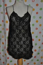 NIGHT MAGIC  black sheer lace short night gown WOMENS Medium  EUC made USA