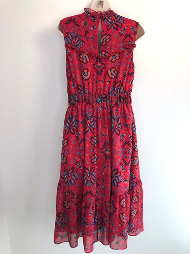 Modcloth womens dress midi length size large red floral sleeveless elastic waist - Picture 3 of 4