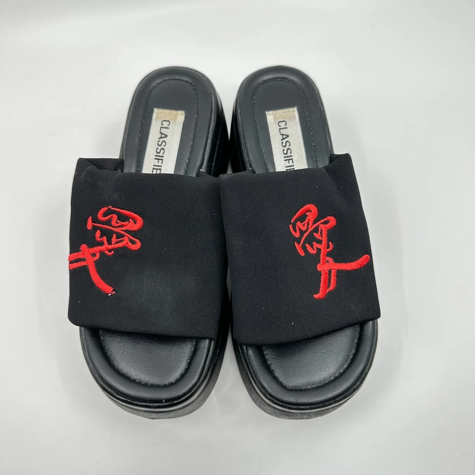 Sandalias de cuña clasificadas Y2K años 90 talla 5,5 negras imitación cuero sin cordones punta abierta rave Foto 2 de 4