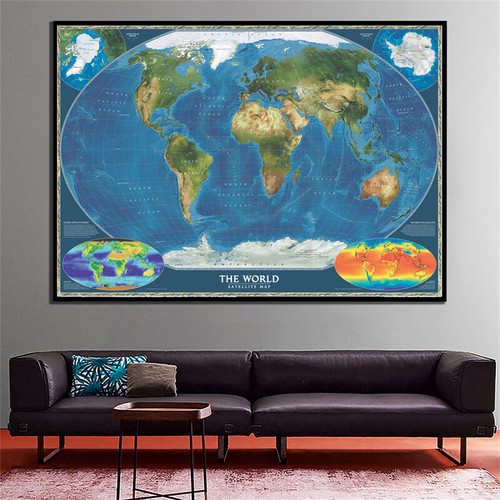 The World Satellite Map Geography Poster Print 36"*24" - Foto 2 di 6