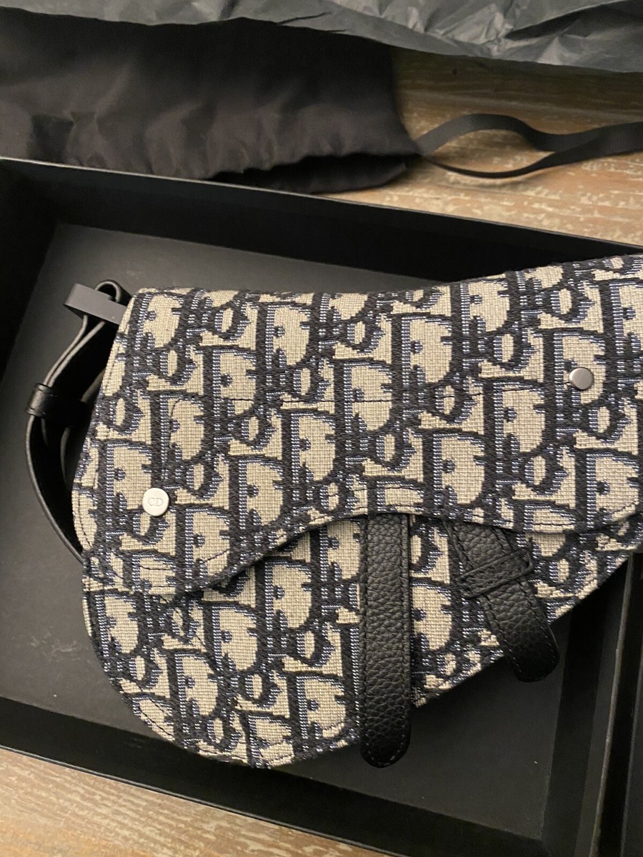 CHRISTIAN DIOR Saddle Belt Bag Oblique Blue Trotter Canvas CHRISTIAN DIOR Saddle Belt Bag Oblique Blue Trotter Canvas