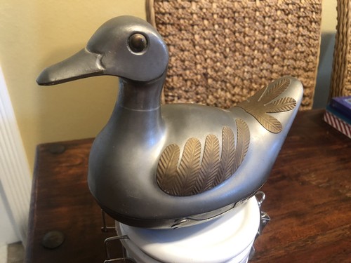 Vintage Duck Bird Pewter & Brass Accents Metal Lidded Trinket Larger Box 7”x 5.6 - Picture 3 of 12