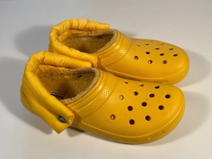 yellow fuzz lined crocs