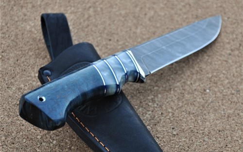 Cuchillo de caza al aire libre acero damasceno damasco nazarov cuchillos hechos a mano HRC62 Вепрь - Imagen 10 de 11