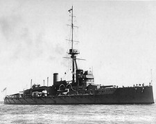 ROYAL NAVY BATTLESHIP HMS HERCULES PHOTOGRAPH WITH STATS & HISTORY SHEET