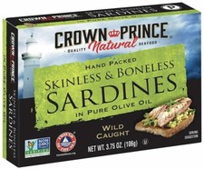 2X Crown Prince Sardines Pure Olive Oil Natural Skinless Boneless 3.75oz each