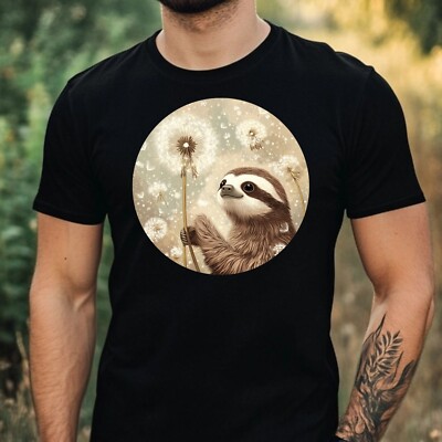 Mens Dandelion Print Cotton Sloth T-Shirt Size XS to 5XL