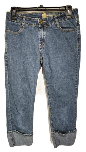 MEMPHIS BLUES Wmn's/Jr's Med Wash Low Rise Slim Cuffed Stretch Capri Jeans sz 13