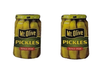 Two (2) ''Mt. Olive PICKLES Since 1926'' (N. Carolina) Souvenir Fridge Magnets-2''H