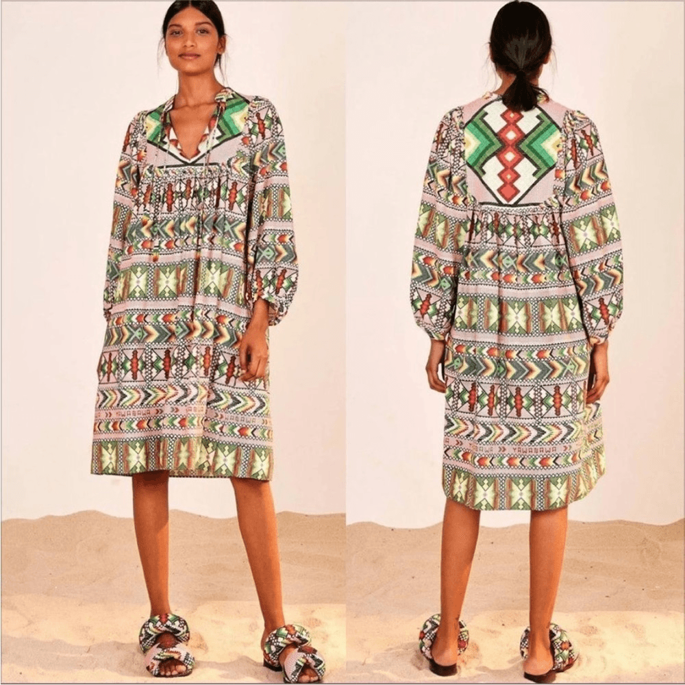 farm rio amulet midi dress FARM RIO Amulet Long Sleeve Midi Dress ~ Small