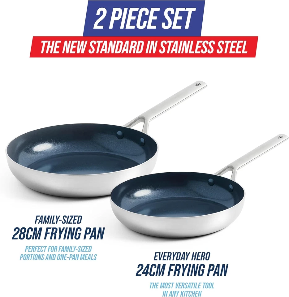 Triple Steel Set Di Padella Antiaderente in Acciaio Inossidabile in Ceramica Da - Immagine 3 di 4