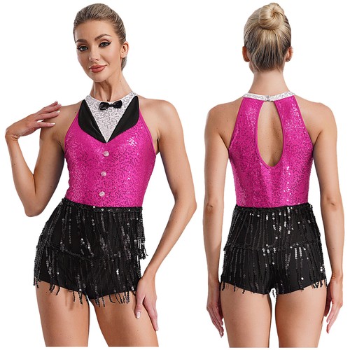 Women Sequin Latin Leotard Bodysuit Tassel Rumba Salsa Tango Ballroom Dancewear - Picture 37 of 116