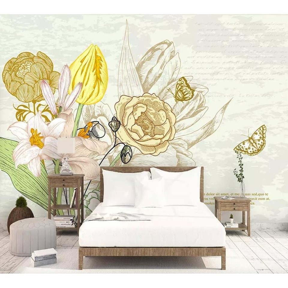 Yellow Tulip Lily Flower Watercolor Drawing Removable Yellow H49" x W