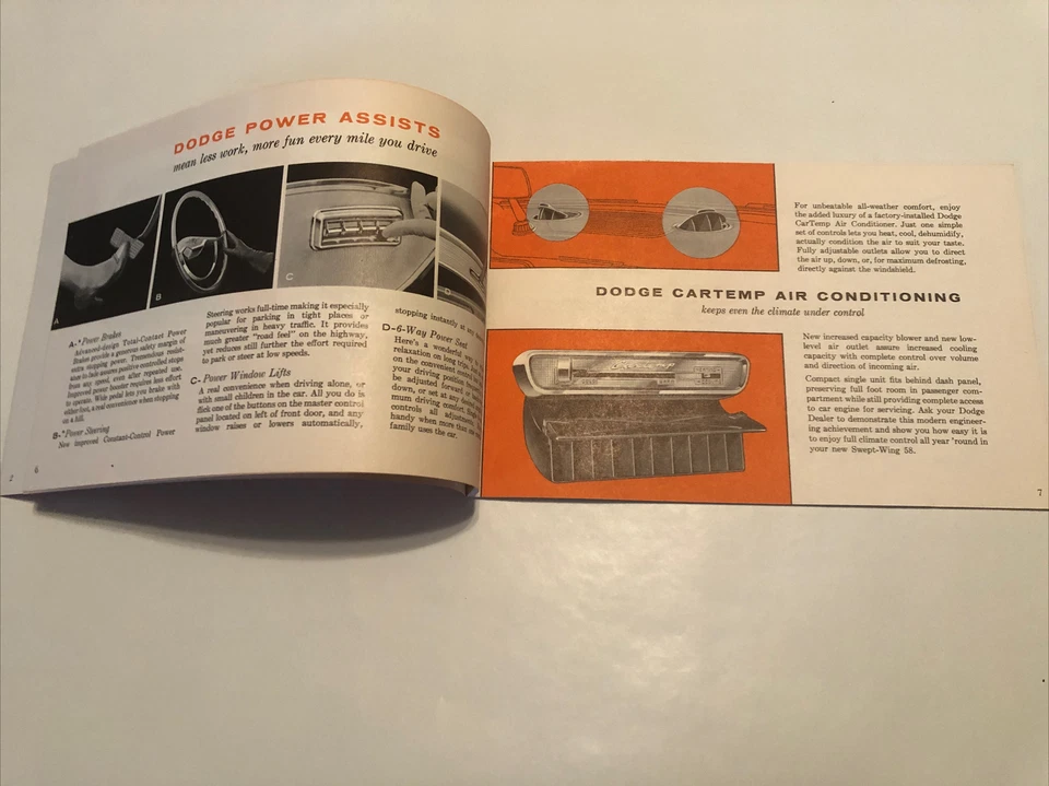 Accesorios de motor Aids To Happy para Dodge Swept-Wing 58 folleto de ventas RARO Foto 4 de 4